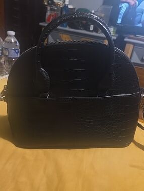 Zara Black Croc-Embossed Dome Satchel/Crossbody